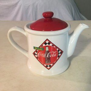 Vintage Coca-Cola TeaPot Tea Pot Red and White Ceramic Gibson 1995